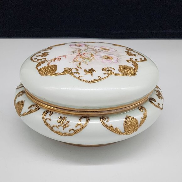 Antique Victorian Porcelain Trinket Box With Gold Gilt & Floral Design - Picture 10 of 12
